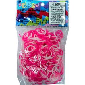 RAINBOW LOOM - 300'lü El Yapımı Bileklik Lastikleri - Pembe/Beyaz